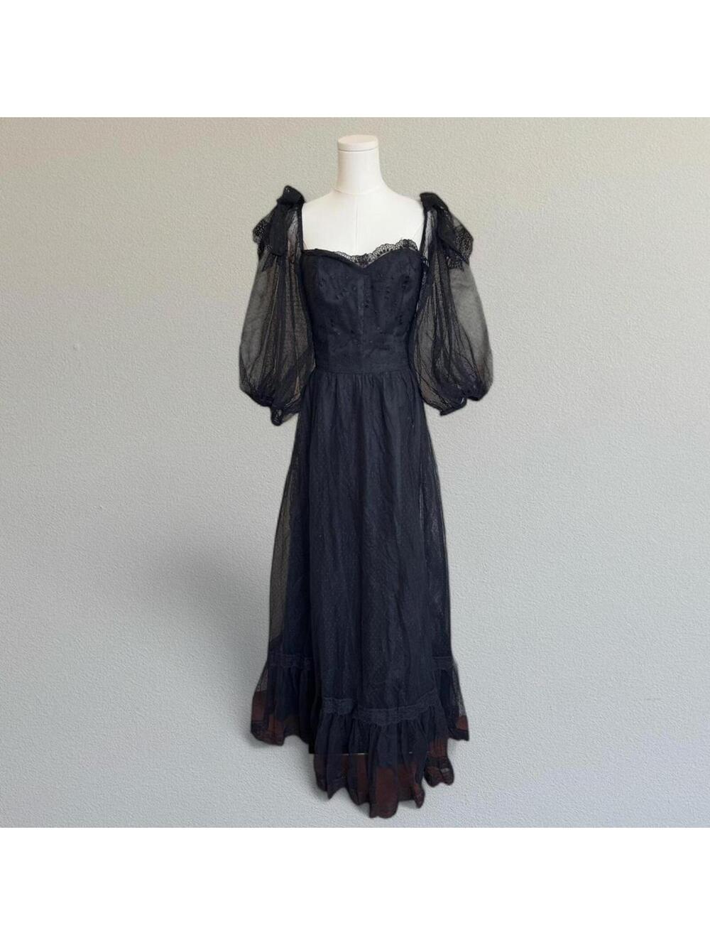 70s Victor Costa black tulle dress sz. S